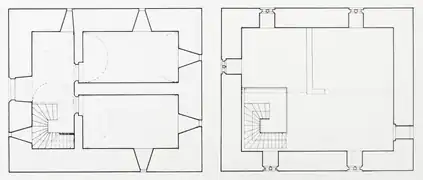 Grundriss vom Erdgeschoss (links) und vom 1. Obergeschoss (rechts)