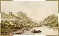 Unterdrauburg um 1800; Radierung von F. Runk und J. Ziegler.