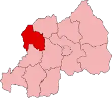 Lagekarte der ehemaligen Provinzen Ruandas mit Vorhebung der Provinz Gisenyi im Westen