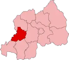 Lagekarte der ehemaligen Provinzen Ruandas mit Vorhebung der Provinz Kibuye