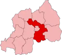 Lagekarte der ehemaligen Provinzen Ruandas mit Vorhebung der Provinz Kigali Rural