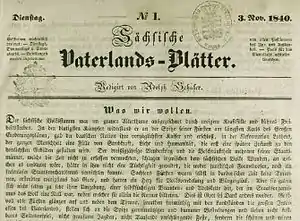 Erstausgabe der Zeitung Sächsische Vaterlands-Blätter