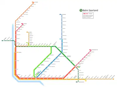Visualisierung des Liniennetzplans der S-Bahn Saarland bei vorrangiger Entwicklung