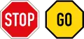 R1.5: Stop/Go-Zeichen zur händischen Verkehrsregulierung (ähnlich der Winkerkelle)