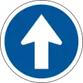 R107: Vorgeschriebene Fahrtrichtung – gerade­aus