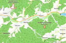 Lage der Aartal-Kaserne und des 5 km entfernten Sondermunitionslagers