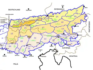 Die Nordtiroler Kalkalpen (Abschnitt 21) nach SOIUSA innerhalb der Ostalpen