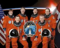 v. l. n. r. Vorne: Brent Jett, Christopher Ferguson;Hinten: Heidemarie Stefanyshyn-Piper, Joseph  Tanner, Daniel Burbank, Steven MacLean