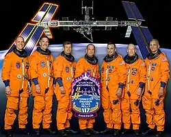 v. l. n. r. Clayton Anderson, James Reilly, Steven Swanson, Rick Sturckow, Lee Archambault, Patrick Forrester und John Olivas
