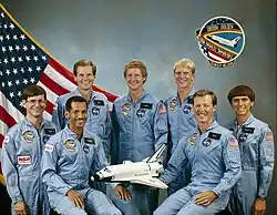 v. l. n. r. Robert Cenker, Charles Bolden, Bill Nelson, Steven Hawley, George Nelson, Robert Gibson, Franklin Chang-Diaz
