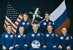 v. l. n. r. hinten: Shannon Lucid, John Blahavorne: Jay Apt, Terrence Wilcutt, William Readdy, Thomas Akers, Carl Walz
