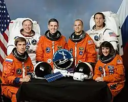 v. l. n. r. Sergei Krikaljow, Jerry Ross, Robert Cabana, Frederick Sturckow, James Newman, Nancy Currie