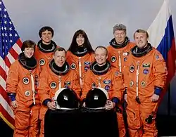 v. l. n. r. Wendy Lawrence, Franklin Chang-Diaz, Dominic Pudwill Gorie, Janet Kavandi, Charles Precourt, Waleri Rjumin, Andrew Thomas