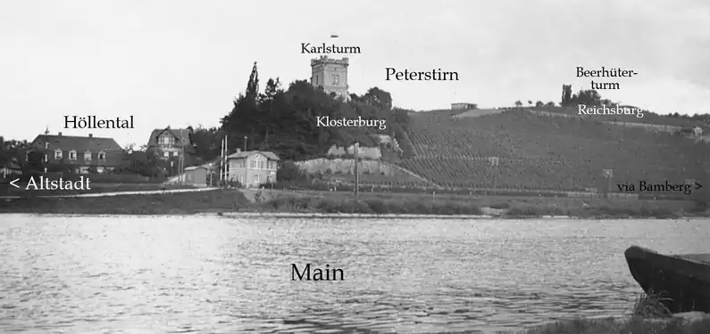Gebiet der linken Karte auf einem Foto von 1931.Abgegangene Orte in weißer Schrift