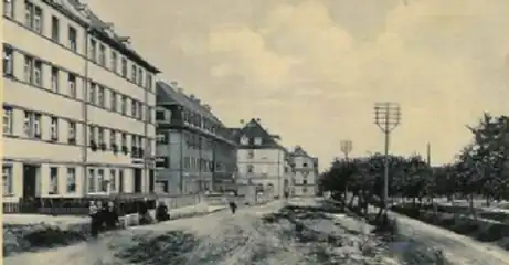 Niederwerrner Straße um 1928.Straßenabschnitt um die Heimburgstraße (im Bild erste Querstraße links) kurz vor Fertigstellung