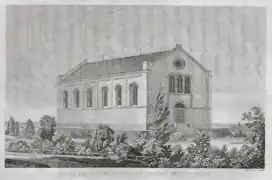 Freie Christliche Gemeinde, ab 1859 Stadttheater, im letzten Krieg zerstört. Heute ist dort das Landratsamt.Vor 1859