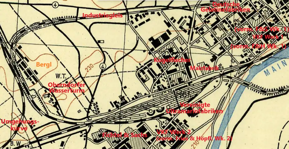 Ausschnitt aus dem Stadtplan vor 1945.Rechts oben das Westliche Gründerzeitviertel.In der unteren Bildmitte der Hauptbahnhof