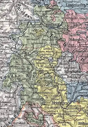 Sachsen-Eisenach, seit 1850 mit den Verwaltungsbezirken III (Eisenach) und IV (Dermbach)