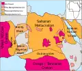 Lage vom Sahara-Metakraton mit den umgebenden geologischen Krustenblöcken