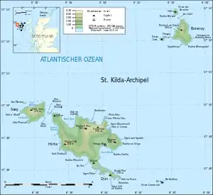 Topografische Karte der Inselgruppe mit Stac Levenish (unten rechts)