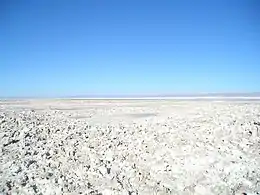 Ein auffälliges Land­schafts­element in der Atacama sind die zahl­reichen Salzwüsten, wie der Salar de Atacama.