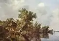 Fluss­land­schaft mit Fähre