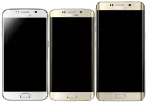 Von links nach rechts: Samsung Galaxy S6 (Pearl White), Samsung Galaxy S6 Edge (Platinum Gold) und Samsung Galaxy S6 Edge+ (Platinum Gold)