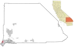 Lage von Montclair im San Bernardino County (links) und in Kalifornien (rechts)