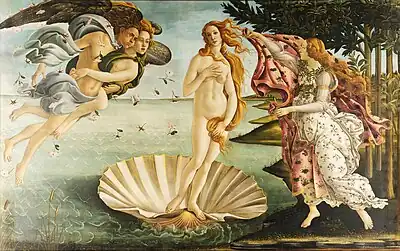 Tempera auf Holz: Sandro Botticelli, Die Geburt der Venus, ca. 1485/86