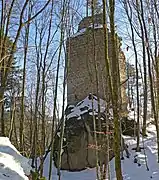Burgfelsen und Schutzmauer von Norden gesehen