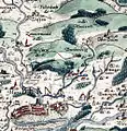 Älteste Landkartenerwähnung von Englisberg, grosse Wandkarte des bernischen Staatsgebiets von Thomas Schöpf, Stadtarzt in Bern, datiert 1578 (Original im Staatsarchiv des Kantons Bern)