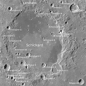 Drebbel (rechts oben) und Schickard (LROC-WAC)