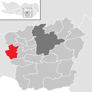 Lage der Gemeinde Schiefling am Wörthersee im Bezirk Klagenfurt-Land (anklickbare Karte)