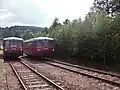 Schienenbusbegegnung im Bahnhof Neuhausen (Erzgeb) (2018)