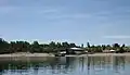 Haynaer Strand mit Bootsrampe, Seebühne und Imbiss 2019