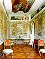 Schloss Eggenberg, Japanisches Kabinett mit den in die Wand eingelassenen Bahnen des Wandschirms