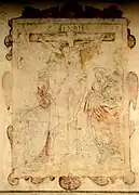 Wandmalerei mit Kreuzigung an der Südwand der Kapelle
