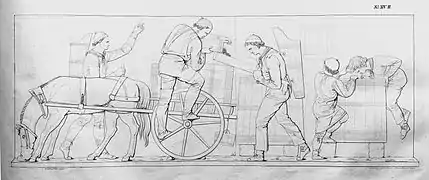 26. Umschütten aus dem Fasswagen in Zuber, Most saugende Buben (H XIV).