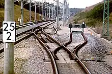 Schutzweiche im Ausweichgleis des Bahnhofs Allersberg
