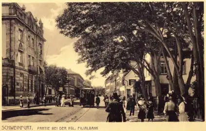Königliche Filialbank und Schweinfurter Straßenbahn am Steinweg1905