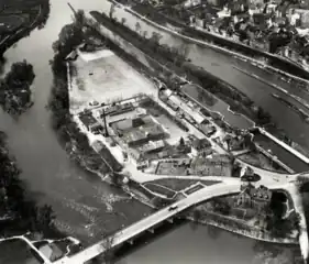 Blick auf die Insel.Vorne Schlachthof, hinten Festplatz Bleichrasen,vmtl. 1930er Jahre