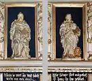 Relief am Kanzelkorb:Matthäus mit dem Menschen,Markus mit Löwen