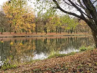 Neckarkanal Marbach vom nordwestlichen Ufer aus gesehen, Blickrichtung kanalaufwärts.