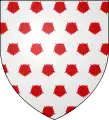 Silber, mit Rosen (in Standardfärbung) besät (heraldisches Muster)