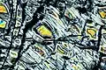 Gelber Olivin in serpentinisiertem Peridotit. Sichtfeld: 2 mm.