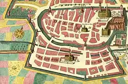 Stadtplan mit Hauptstatt (links unten), um 1750.