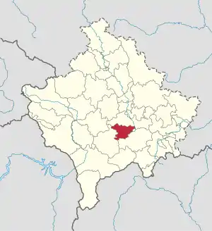 Lage der Gemeinde Shtime im Kosovo (anklickbare Karte)