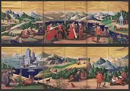 Stellschirm-Paar „Sich vergnügende Europäer“ (Eisei Bunko)