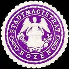 Siegelmarke des Stadtmagistrats Bozen aus der zweiten Hälfte des 19. Jahrhunderts