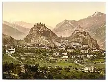 Links der Tourbillon, rechts der Valère; um 1900